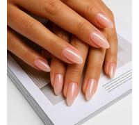 30PCS Pink Icy Aurora Press On Nails - Almond Shape with Nude French Tip & Chrome Shine - ABS with Jelly Adhesive Tabs Long Lasting Manicure Kit for Women Daily, Travel & Parties