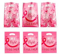 30pcs Plastic Awareness Ribbon Party Favor Bags - Inspirational Goodie Bags with "WE Fight TOGETHER" Print, Cancer Support Gifts, Charity Event Supplies, Team Encouragement Favors (6.4x10 Inch)