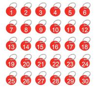 30Pcs Plastic Table Numbers,Red Key Number Tags with Metal Key Rings,35MM Number ID Tags for Number 1-30,Waterproof Table Numbers for Restaurant/Cafe/Bar/Hotel