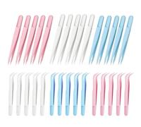 30Pcs Precision Tweezers, Straight & Curved Tips Plastic Craft Tweezers | Tweezers for Crafting Bead Jewelry Making | 11.4 cm Long Pink White Blue | High-Precision Fine Thin Tweezers