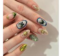 30Pcs Press Nails with Glittering Moons Butterfly Design for Nails Art Acrylic Full Cover Artificial Finger Art Stick Nail