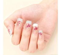 30Pcs Press On Nails, Acrylic Fake Nail With Apricot Design, Full Cover False Nails Tips Glossy Nude Glue On Nails Artificial Stick On Nails For Women (Purple Flowers, Medium)
