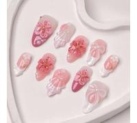30Pcs Presses On Nails 3D Ice Transparent Floral Designs And Pearls Bows Accents For Sweet Elegant Styles