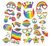 30pcs Pride Photo Booth Props LGBTQ Gay Pride Day Party Selfie Props Novelty Rainbow Love Heart Photography Prop for Gaypride Day Progress Parade Party Supplies