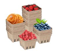 30pcs Produce Basket - Strawberry Baskets, Reusable Natural Pulp Fiber Basket | Stackable Berry Baskets For Party, Cardboard Fruit Cartons, Farmers Market Supplies For Store(4x4x2.79 Inches)
