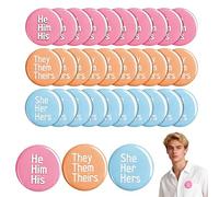 30pcs Pronoun Pin Badges - Pastel Gender Identity Buttons in They/Them, She/Her, He/Him Designs - 1.26" Inclusive Pins for Events, Workplace, School and Awareness Campaigns