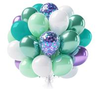 30pcs Purple and Green Balloons Different Sizes 12 10 Inches Metallic Purple Green Confetti Balloons Kit for Girls Birthday Baby Shower Under The Sea Themed Party Decoration