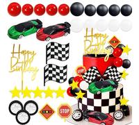 30PCS Race Car Cake Decorations Car Cake Topper Checkered Flag Growing Up Two Fast Birthday Decor Fast One Fast Three Need Four Speed Birthday Decorations