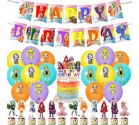 30PCS Rainbow Balloons Party Decorations - Rainbow High Theme Includes Doll Birthday Banner, Cake Toppers, Cupcake Toppers for Kids Boys