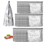 30Pcs Re-sealable Aluminium Foil Bags, 3 Sizes Reusable Mylar Freezer Bags for Food Storage, Zip Lock Long Lasting Freshness, Sealable Food Bag with Label for Frozen Meat Vegetables Sandwiches Snacks