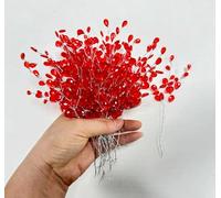 30pcs Red Acrylic Bead Drop and Soft Stems Floral Picks,Mini Berry Beaded