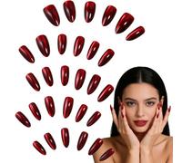 30PCS Red Cat Press on Nails,Cat Eye False Nails Almond Shape,Burgundy Dark Red Glitter Fake Nails,Stick on Na/ils for Women,Full Cover Fake Nails,Re/d Na/ils Press On,Women Gifts,Mid-Long Almond(Red)