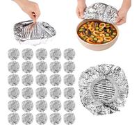 30pcs Reusable Aluminum Foil Food Covers, Pop-Up Foil Lids for Bowls, Plates & Containers, Kitchen Heat Shield (Silver)