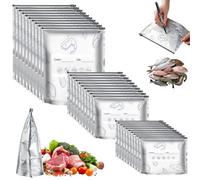 30PCS Reusable Aluminum Foil Sealable Storage Bag, Stand Up Foil Sealable Bags with Label, Zip Lock and Pen, 3 Sizes Foil Fresh-Keeping Bags, for Kitchen Vegetable Fruit Meat Storage And Freezable