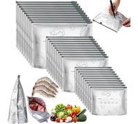 30PCS Reusable Aluminum Foil Sealable Storage Bags, 2026 New Resealable Vacuum Zipper Pouches for Food, Stand Up Foil Sealable Bags with Label Space and Zip Lock for Vegetable Fruit Meat (3 Size)
