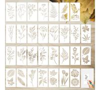 30Pcs Reusable Flower Stencil, 7.6x15.2cm Nature Leaves Vines Templates, Decorative Floral Painting Stencils, Botanical Wildflower Drawing Stencil, Wall Spring Stencils for Furniture DIY Home Décor