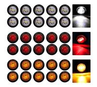 30PCS Round Trailer Side Marker Lights,Universal 3/4" LED Front Rear Side Marker Indicators Light 12V/24V Bullet Clearance Marker Light Caravan SUV Trailer Wagon Recovery Truck Marker Light(3 Colors)