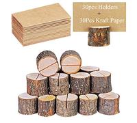 30Pcs Rustic Wooden Table Number Holders and Place Cards, Real Wood with Pine Bark, Photo Picture Holders