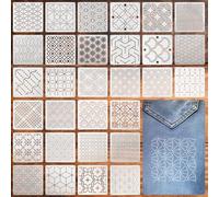 30Pcs Sashiko Stencil Quilting Stencils Wash Away for Crafts, Embroidery Stencils Geometric Line Stencil Kit, Quilting Templates for Sewing Hand Quilt Crafting Clothes