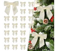 30Pcs Satin Ribbon Bows with Twist Tie - 4.1 x 4.1 Inch Pre-Tied Christmas Tree Bow for Gift Wrapping, Wreath, Garland,Treat Bags,Cake Decor,Crafts Holiday Wedding Home Decorations (Cream White)