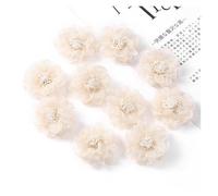30pcs Satin Ribbon Organza 3D Artificial Flowers For Wedding Decor, DIY Crafts, Hibiscus Fabric Appliques With Pearls, Lightweight For Sewing & Home Wreaths(Yellow)