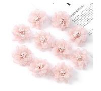 30pcs Satin Ribbon Organza 3D Artificial Flowers For Wedding Decor, DIY Crafts, Hibiscus Fabric Appliques With Pearls, Lightweight For Sewing & Home Wreaths(Pink)