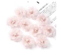 30pcs Satin Ribbon Organza 3D Artificial Flowers For Wedding Decor, DIY Crafts, Hibiscus Fabric Appliques With Pearls, Lightweight For Sewing & Home Wreaths(Light pink)
