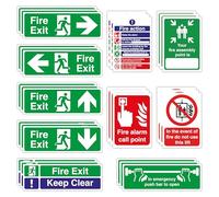 30PCS Self Adhesive Fire Exit Signs Stickers: 3X (Right, Left, Up, Down Arrow, Keep Clear, Fire Action & Alarm Call & Assembly Point, In The Event of Fire Do Not Use Lift, Push Bar to Open Sign)