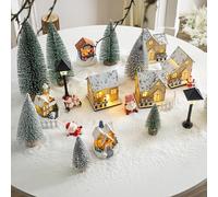 30PCS/Set Christmas Village Accessories LED Christmas Town Village Sets, DIY Christmas Village Houses and Christmas Village Accessories for Xmas Winter Decor Gifts