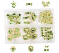30Pcs/Set Green Nail Charm, 3D Alloy Butterfly Cherry Crown Bow Nail Gems, Summer Crystal Shiny Jewelry for Cell Phone Cases, Shoes, Wall Decor, Jewellery