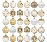 30pcs Shatterproof Christmas Baubles,10 Styles Traditional Christmas Ball Ornaments for Xmas Tree Decorations (White Gold)