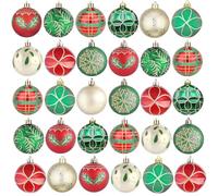 30pcs Shatterproof Christmas Baubles,10 Styles Traditional Christmas Ball Ornaments for Xmas Tree Decorations (Red Gold Green)