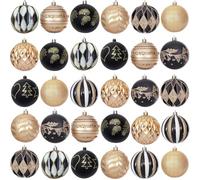 30pcs Shatterproof Christmas Baubles,10 Styles Traditional Christmas Ball Ornaments for xmas Tree Decorations (Black Gold)