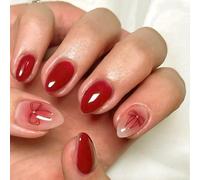 30pcs Short Almond Press On Nails False Nails Acrylic Artificial Nails Set With Unique 3D Bowknot Designs Nails Decors