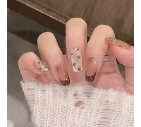 30pcs Short Coffin Press on Nails French Tip False Nails Leopard Print Cat Eye Fake Nails Red Ombre Stick on Nails Removable Glue-on Acrylic Nail Tips Spring Summer Accessories for Women