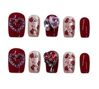 30Pcs Short Square Faux Nails Glossy Finish Press On With Heart Animal And Rhinestones For Valentines Art Fashion Nail Art