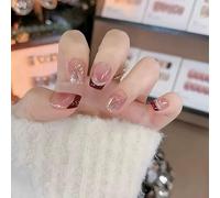 30pcs Short Square Press on Nails French Tip False Nails Cat Eye Fake Nails Glitter Silver Stick on Nails Removable Glue-on Acrylic Nail Tips Spring Summer Accessories for Women