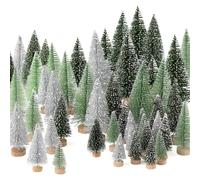 30Pcs Small Christmas Tree, Mini Christmas Tree with Wooden Base, Mini Snow Frost Pine Tree, 5 Sizes Little Bottle Brush Fake Trees for Home Tabletop Xmas Party Decoration