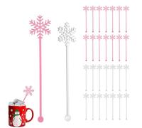 30Pcs Snowflake Coffee Stirrers Winter Stir Sticks Cocktail Drink Swizzle Sticks Reusable Beverage Stirrer Hot Cocoa Chocolate Bar Supplies for Home Party Decor(White,Pink)