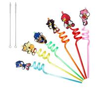 30pcs Sonic Straws Party Supplies Favors With 2pcs Cleaning Brush Plastic Reusable Straws Birthday Party Supplies For Boys Girls