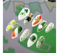 30Pcs St Patricks Day Press on Nails Short Almond Fake Nails with Green Glitter Designs Irish Shamrocks False Nails St. Lucky Clover Full Cover Glue on Nails for Women (St. Patrick's Day Nails-12)