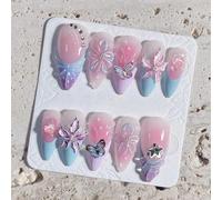 30Pcs St Patricks Day Press on Nails Short Almond Fake Nails with Green Glitter Designs Irish Shamrocks False Nails St. Lucky Clover Full Cover Glue on Nails for Women (Butterfly Nails-19)