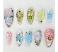 30Pcs St Patricks Day Press on Nails Short Almond Fake Nails with Green Glitter Designs Irish Shamrocks False Nails St. Lucky Clover Full Cover Glue on Nails for Women (Flower Nails-18)