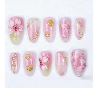 30Pcs St Patricks Day Press on Nails Short Almond Fake Nails with Green Glitter Designs Irish Shamrocks False Nails St. Lucky Clover Full Cover Glue on Nails for Women (Flower Nails-9)