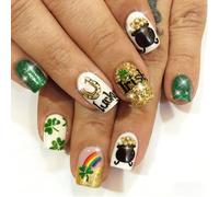30Pcs St Patricks Day Press on Nails Short Almond Fake Nails with Green Glitter Designs Irish Shamrocks False Nails St. Lucky Clover Full Cover Glue on Nails for Women (St. Patrick's Day Nails-13)
