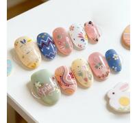 30Pcs St Patricks Day Press on Nails Short Almond Fake Nails with Green Glitter Designs Irish Shamrocks False Nails St. Lucky Clover Full Cover Glue on Nails for Women (Easter Nails-14)