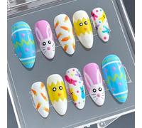 30Pcs St Patricks Day Press on Nails Short Almond Fake Nails with Green Glitter Designs Irish Shamrocks False Nails St. Lucky Clover Full Cover Glue on Nails for Women (Easter Nails-15)