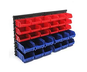 30pcs Stackable Bin Wall Mounted Parts Storage Rack Organiser Wall Shelving System Plastic