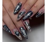 30Pcs Sweet Cool Styles False Nails Including Butterfly Moons Stars and 3D Cats Eye Effect for Easy Application and Comfort Multiple Sizes Artificial Nails