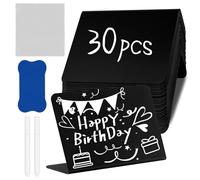 30Pcs Tabletop Mini Chalkboard Signs, 100x75mm Menu Food Signs Blackboard, Table Numbers Display Chalk Boards with Sponge Eraser Cleaning Rag 2 Pens, Small Black Chalk Boards for Party Weddings Buffet